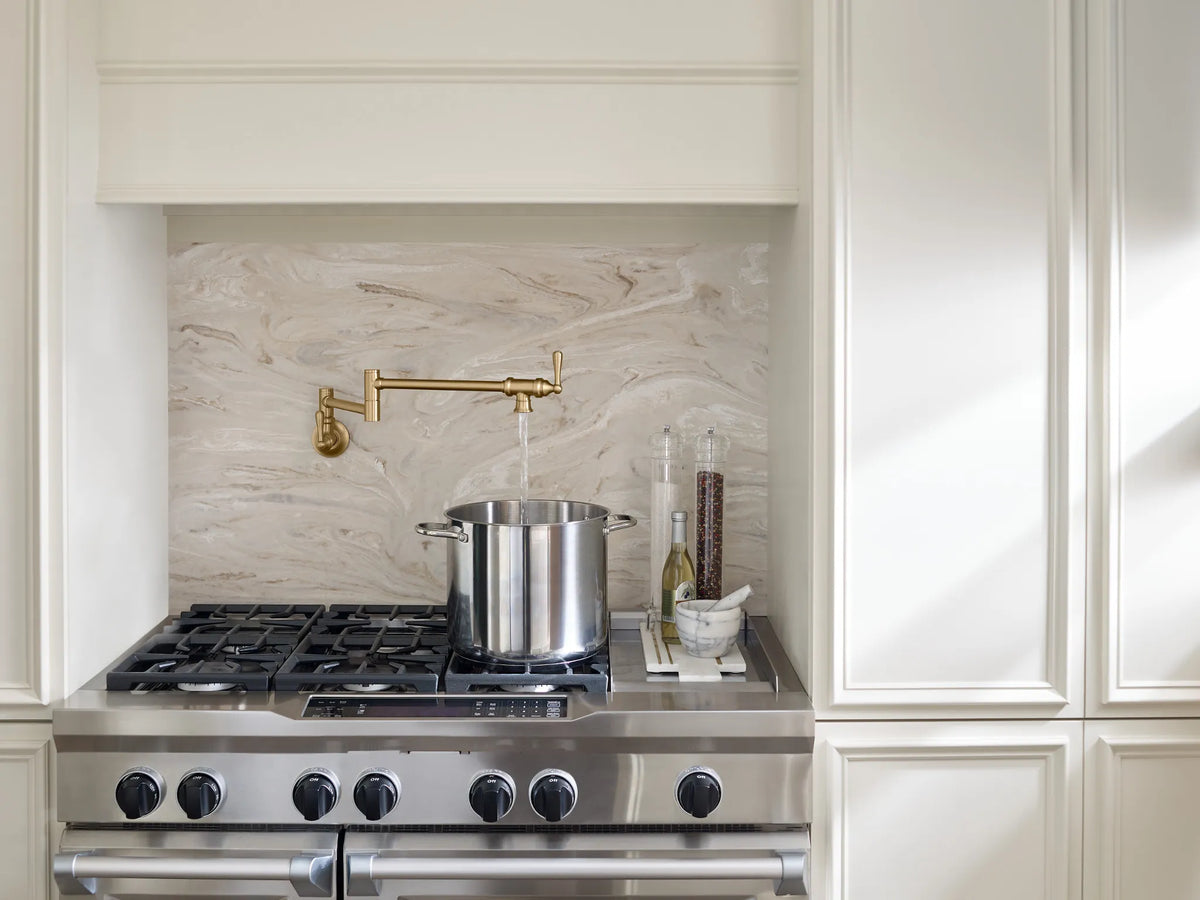 MOEN S664BG Traditional Pot Filler Traditional Wall Mount Swing Arm Pot Filler - Brushed Gold