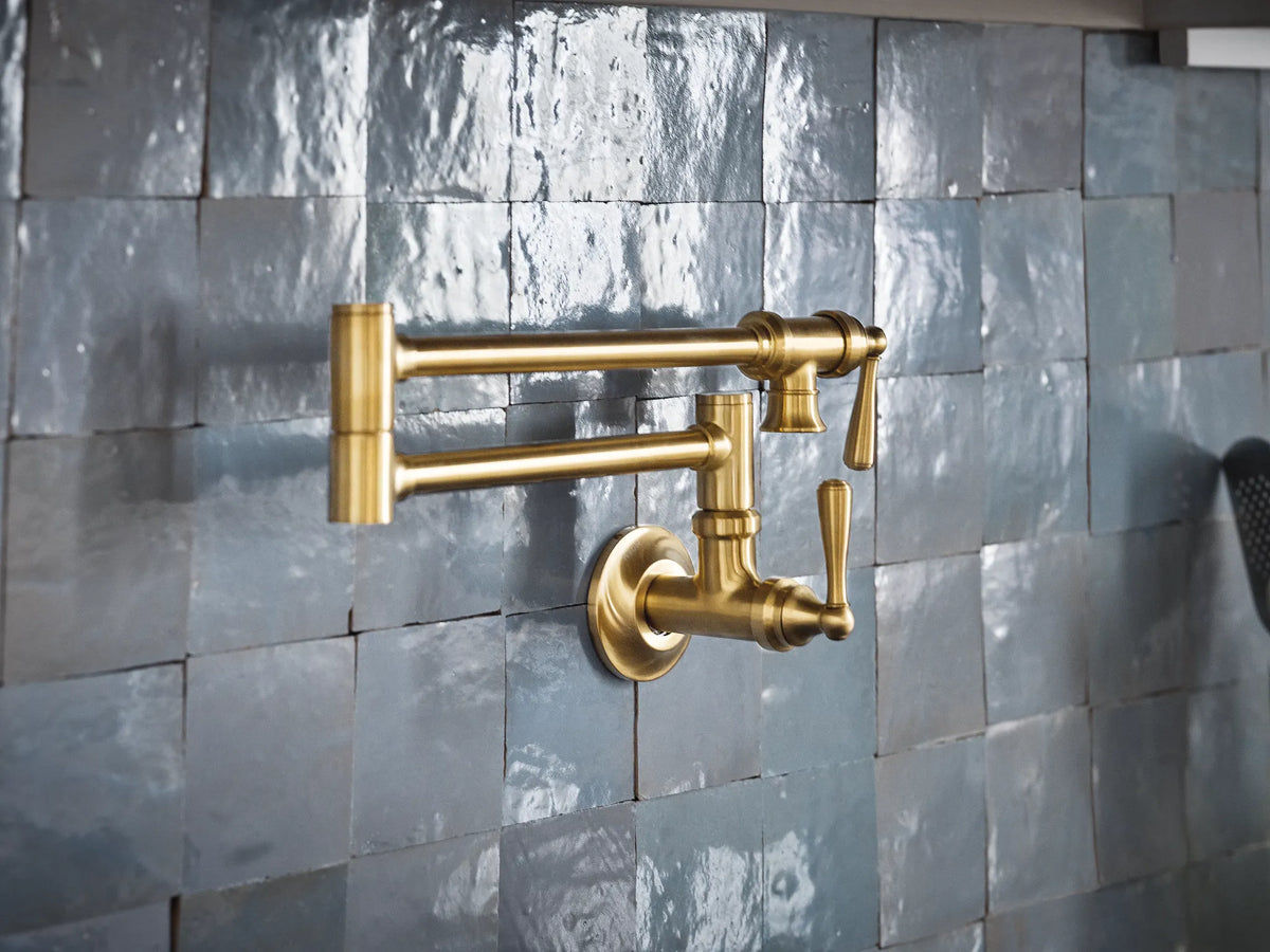 MOEN S664BG Traditional Pot Filler Traditional Wall Mount Swing Arm Pot Filler - Brushed Gold