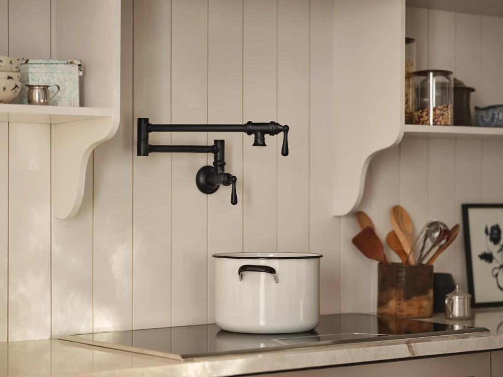 MOEN S664BL Traditional Pot Filler Traditional Wall Mount Swing Arm Pot Filler - Matte Black