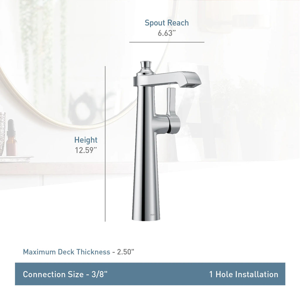 MOEN S6982NL Flara One-Handle High Arc Bathroom Faucet - Polished Nickel