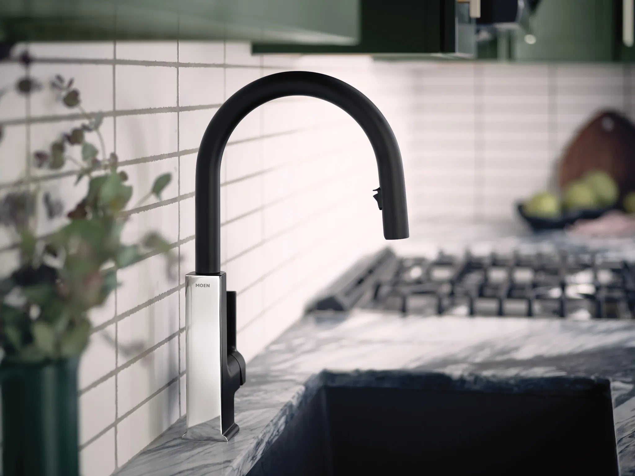MOEN S72308BLC Sto One-Handle High Arc Pulldown Kitchen Faucet - Matte Black/Chrome