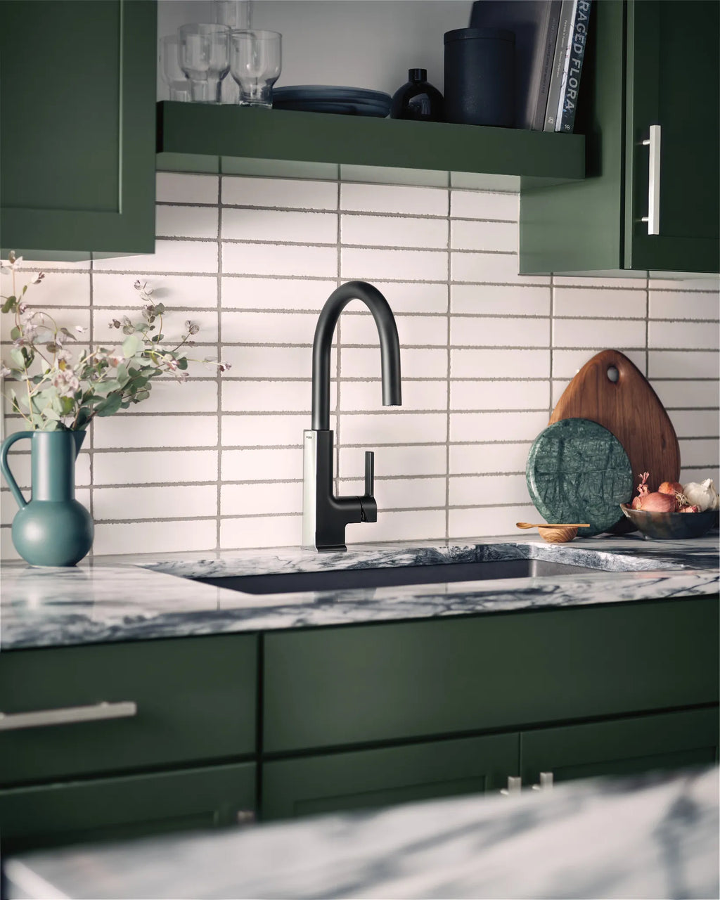 MOEN S72308BLC Sto One-Handle High Arc Pulldown Kitchen Faucet - Matte Black/Chrome