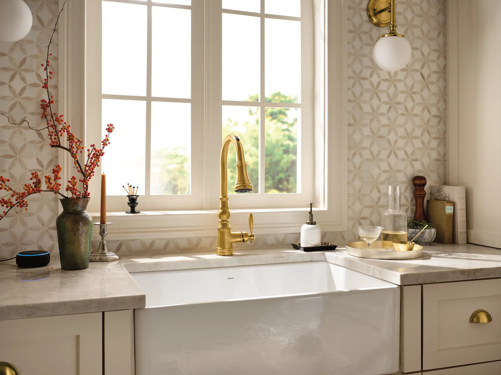 MOEN S73004EV2BG Weymouth Motion Control Smart Pulldown Touchless Kitchen Faucet - Brushed Gold