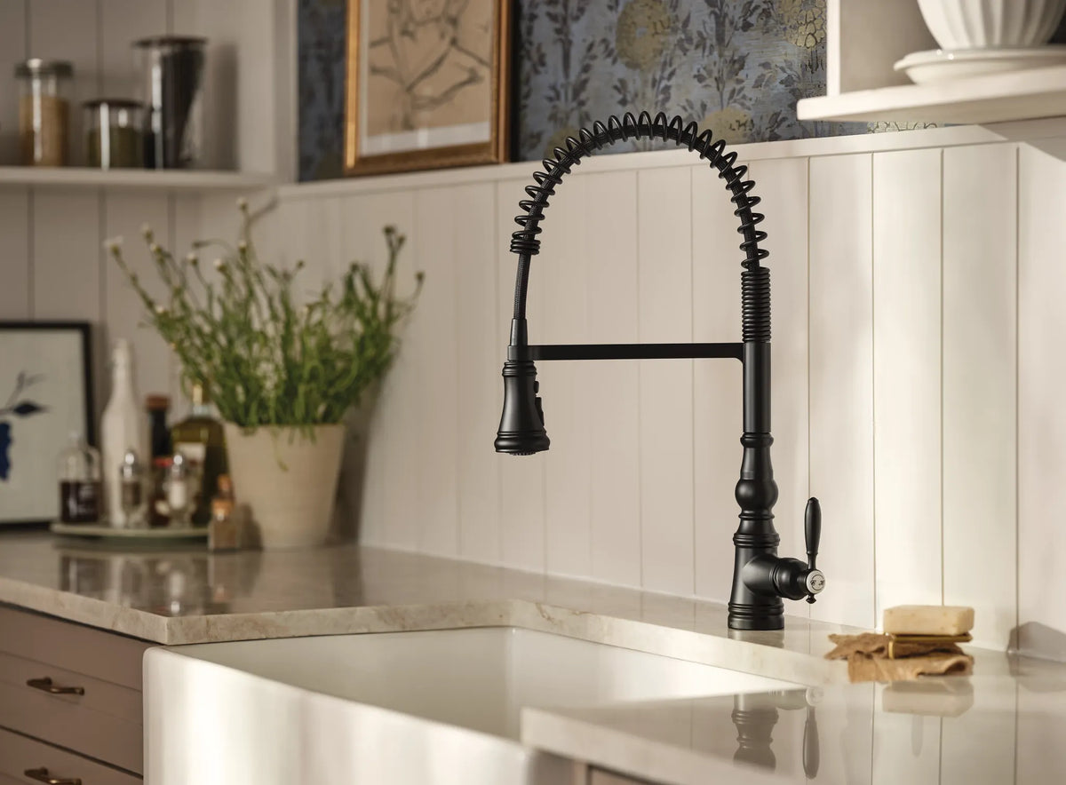 MOEN S73104BL Weymouth One-Handle Pre-Rinse Spring Pulldown Kitchen Faucet - Matte Black