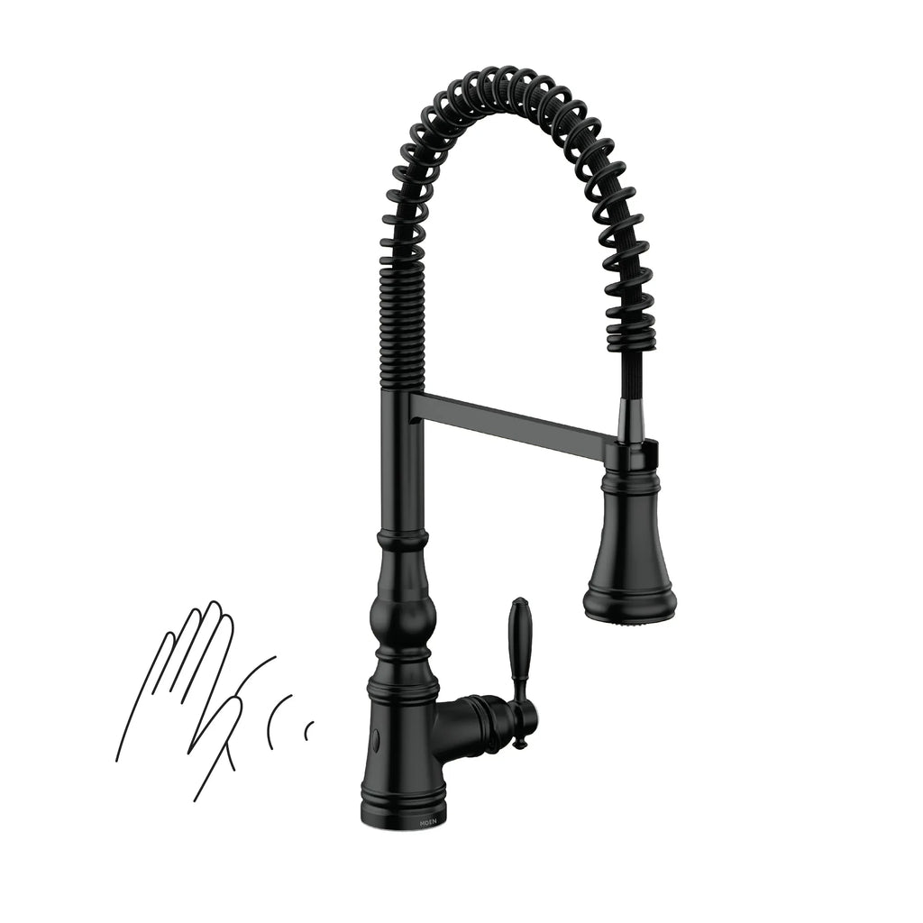 MOEN S73104EWBL Weymouth Motionsense Wave One-Handle Pre-Rinse Spring Touchless Kitchen Faucet - Matte Black