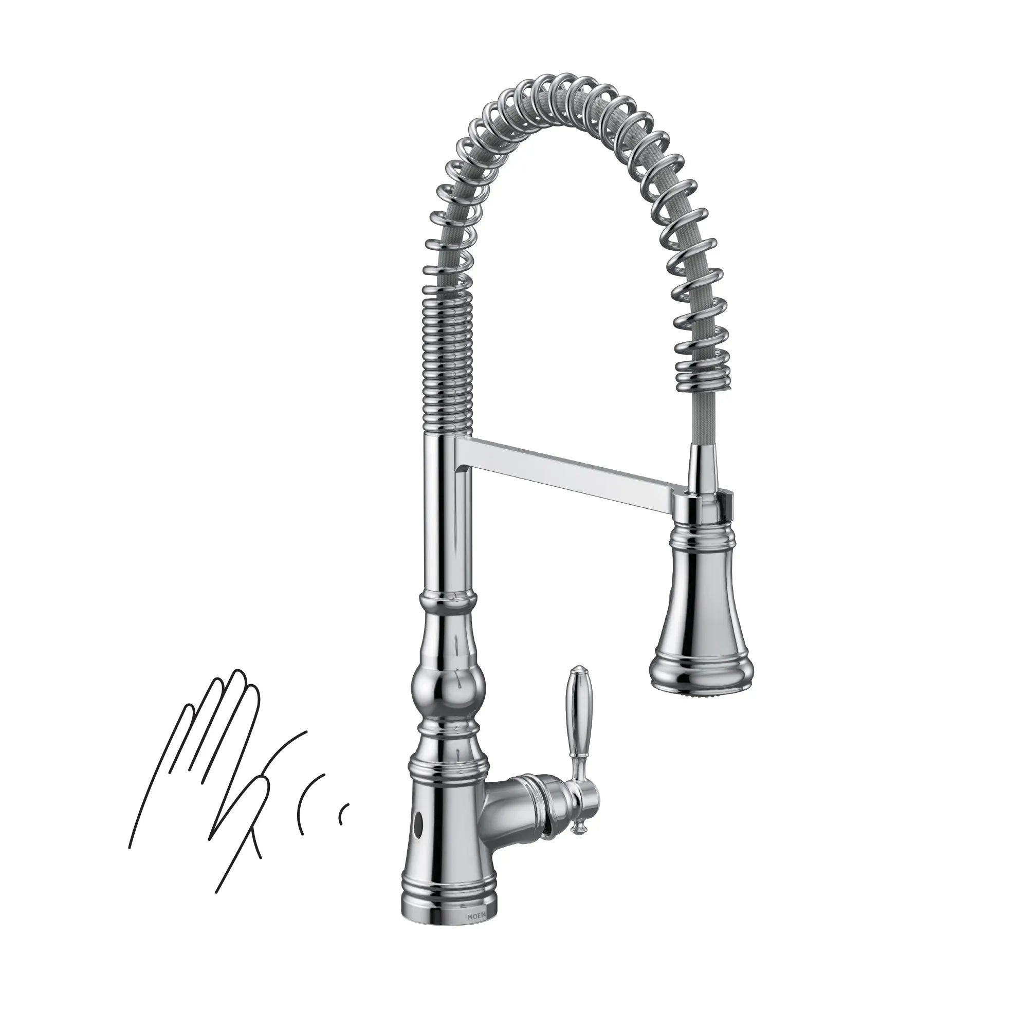 MOEN S73104EWC Weymouth Motionsense Wave One-Handle Pre-Rinse Spring Touchless Kitchen Faucet - Chrome