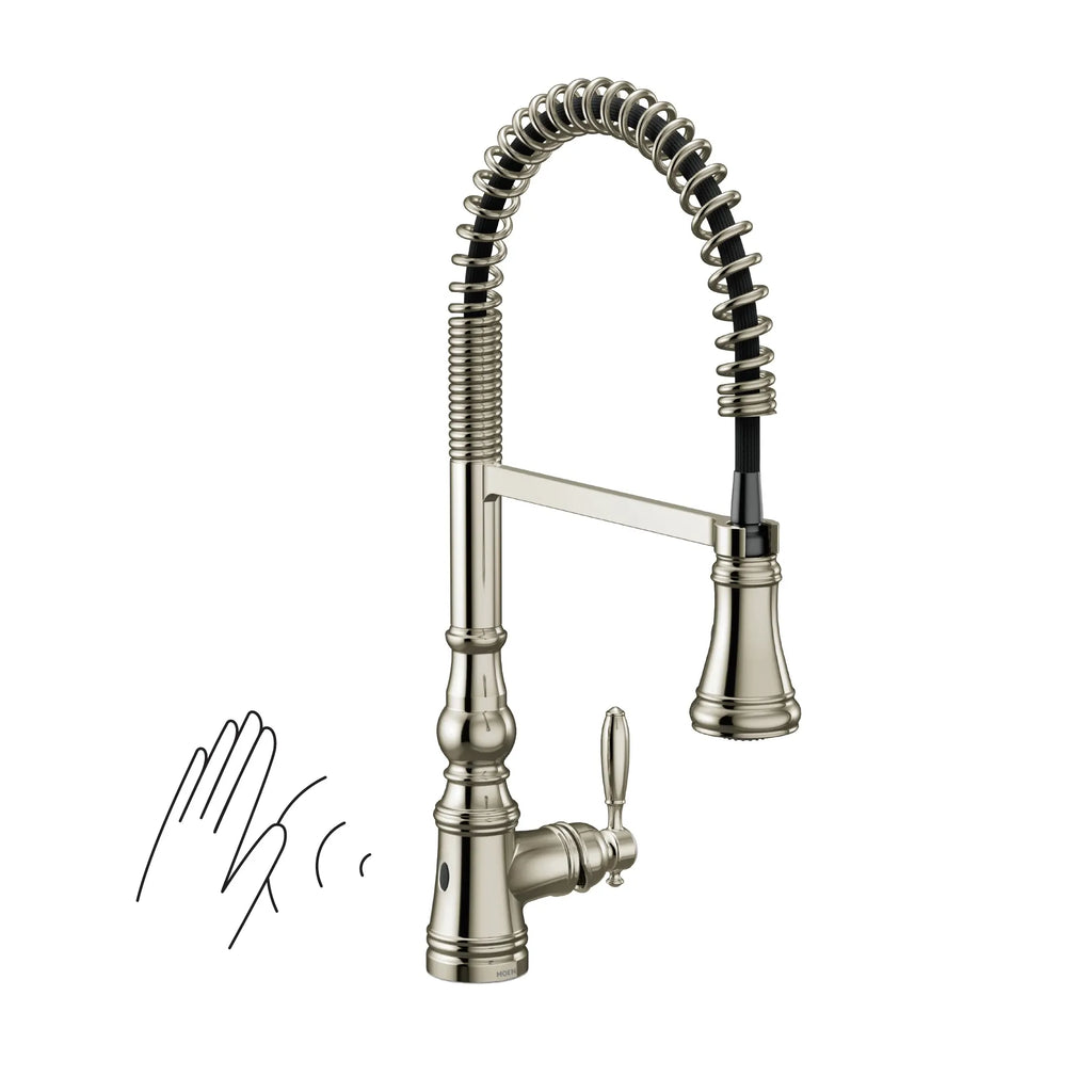 MOEN S73104EWNL Weymouth Motionsense Wave One-Handle Pre-Rinse Spring Touchless Kitchen Faucet - Polished Nickel