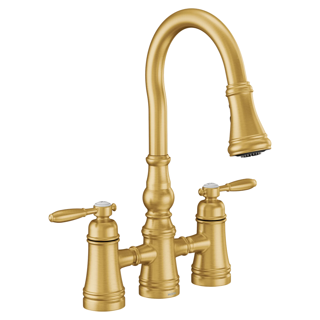 MOEN S73204BG Weymouth Two-Handle High Arc Pulldown Kitchen Faucet - Brushed Gold