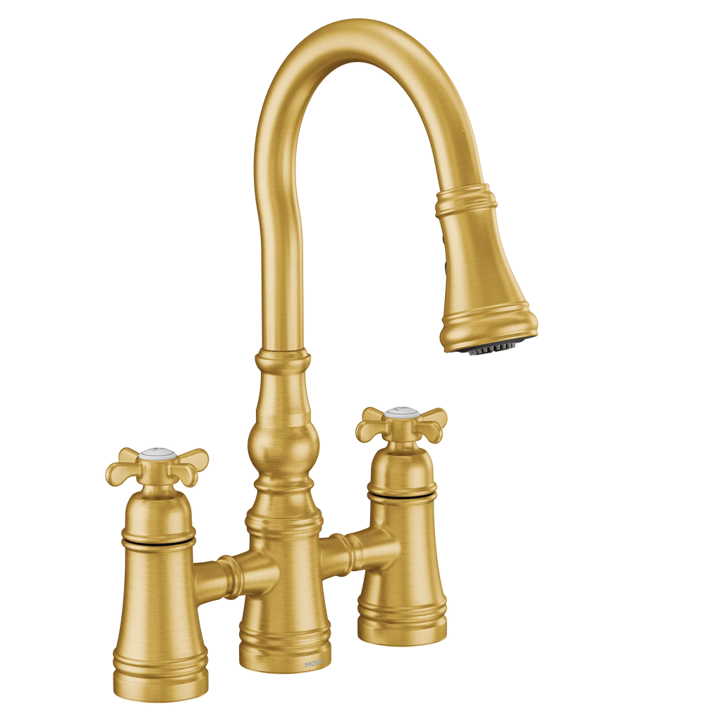 MOEN S73204BG Weymouth Two-Handle High Arc Pulldown Kitchen Faucet - Brushed Gold