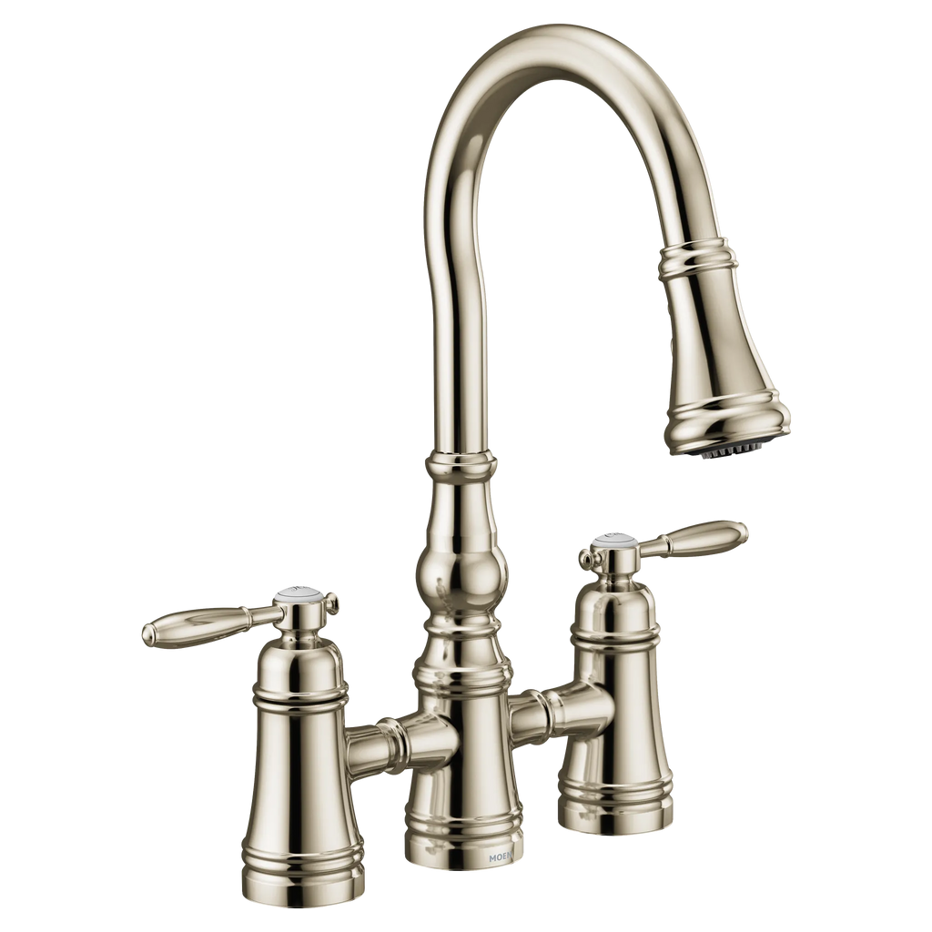 MOEN S73204NL Weymouth Two-Handle High Arc Pulldown Kitchen Faucet - Polished Nickel