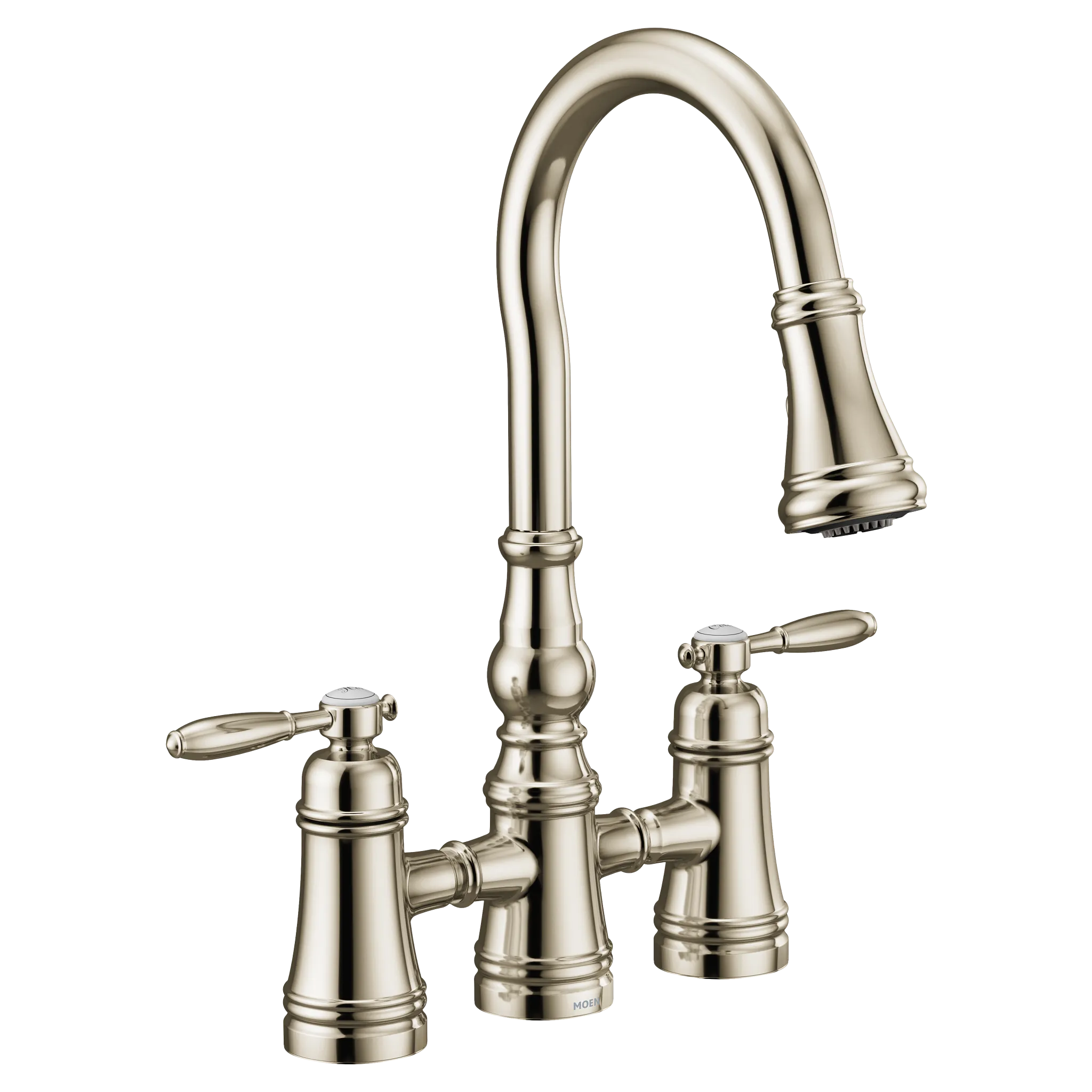 MOEN S73204NL Weymouth Two-Handle High Arc Pulldown Kitchen Faucet - Polished Nickel