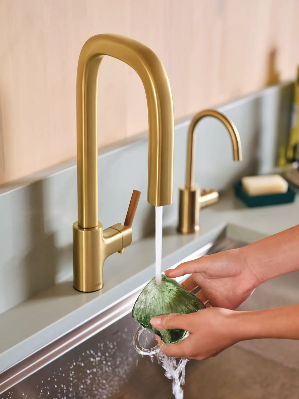 MOEN S74001BG Tenon One-Handle High Arc Pulldown Kitchen Faucet - Brushed Gold