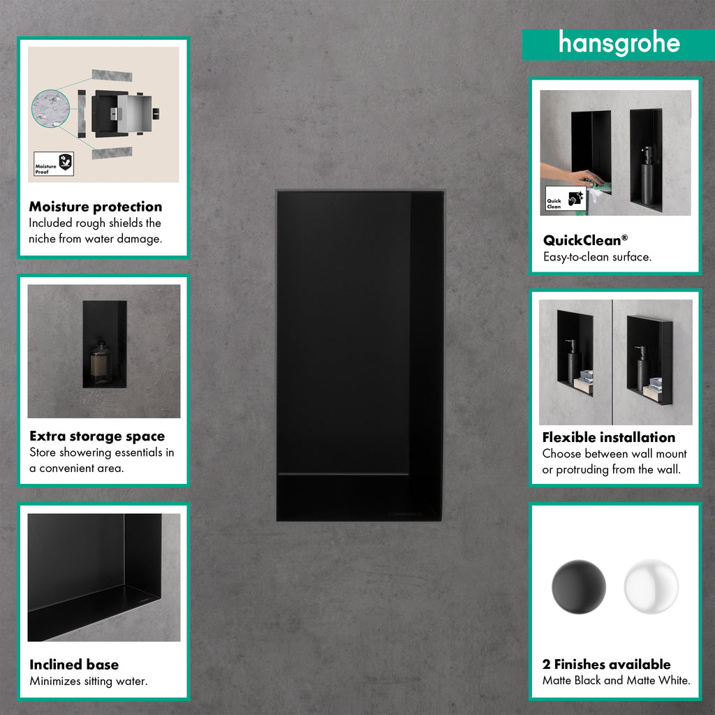 HANSGROHE 56070670 XtraStoris Minimalistic Wall Niche with Open Frame 12"x 6"x 4" - Matte Black