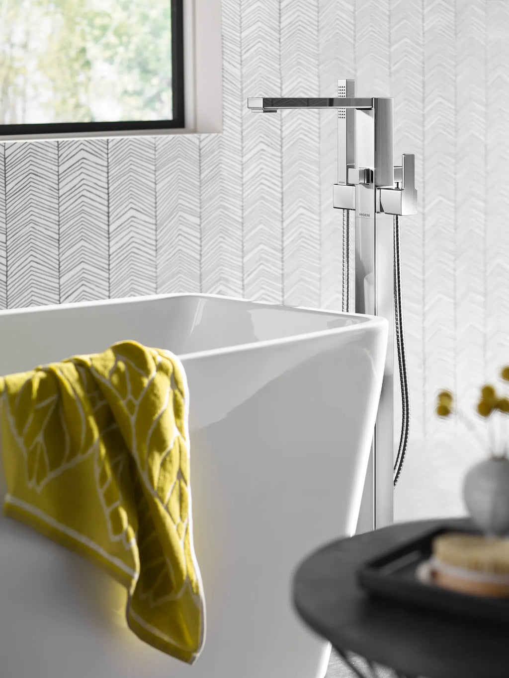 MOEN S905BN 90 Degree One-Handle Tub Filler Includes Hand Shower - Brushed Nickel