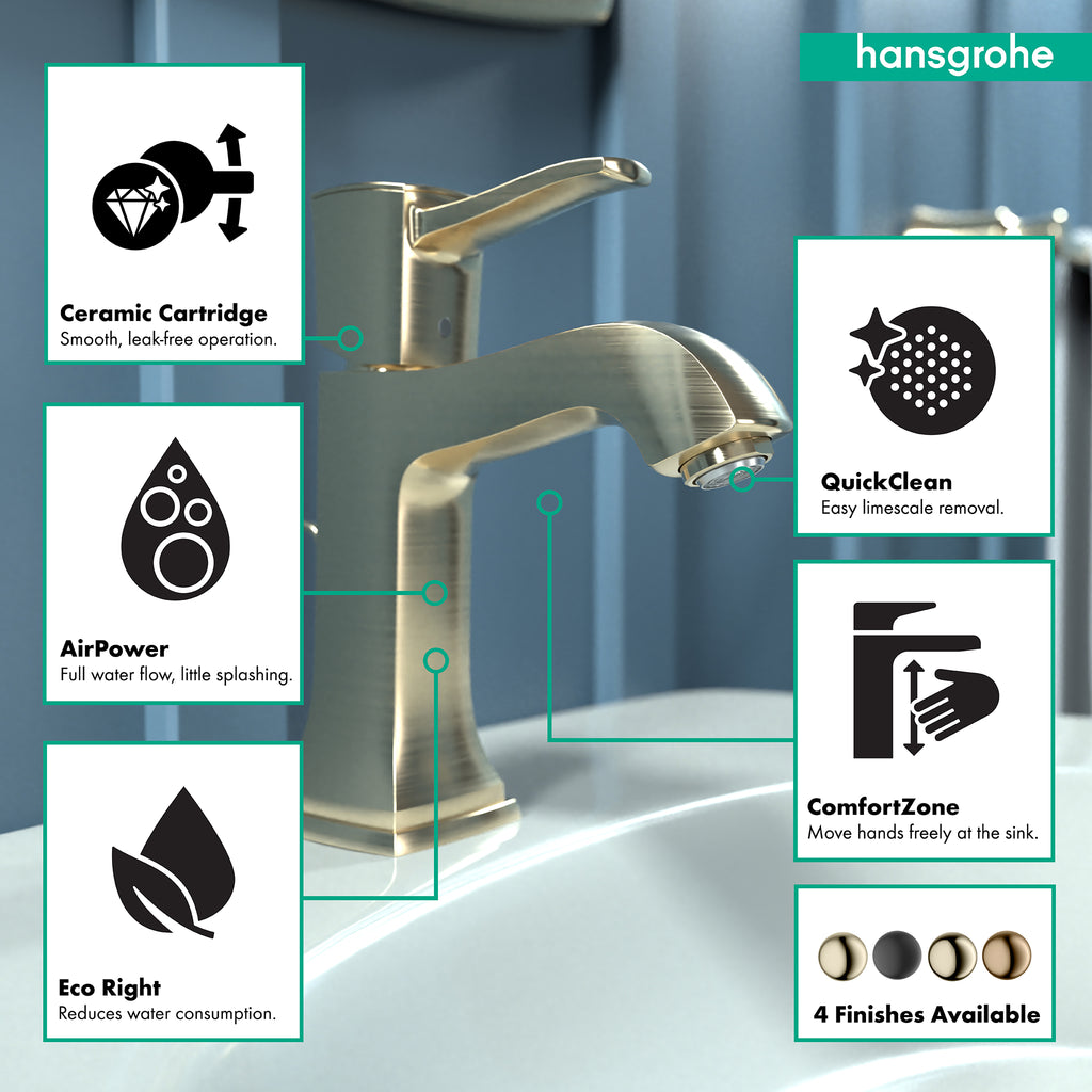 HANSGROHE 31300141 Metropol Classic Single-Hole Faucet 110 with Pop-Up Drain, 1.2 GPM - Brushed Bronze
