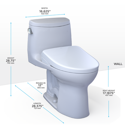 TOTO MW6044736CEFG#01 Washlet+ Ultramax Ii One-Piece Elongated 1.28 Gpf Toilet And Washlet+ S7A Contemporary Bidet Seat - Cotton White