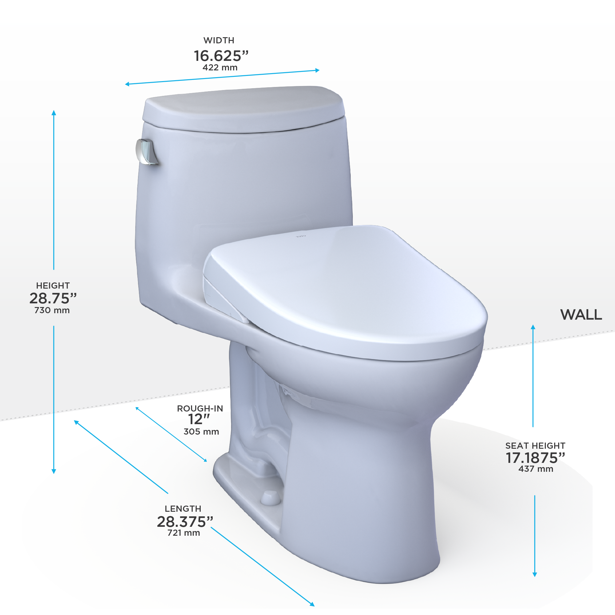 TOTO MW6044736CEFGA#01 Washlet+ Ultramax Ii One-Piece Elongated 1.28 Gpf Toilet With Auto Flush Washlet+ S7A Contemporary Bidet Seat - Cotton White