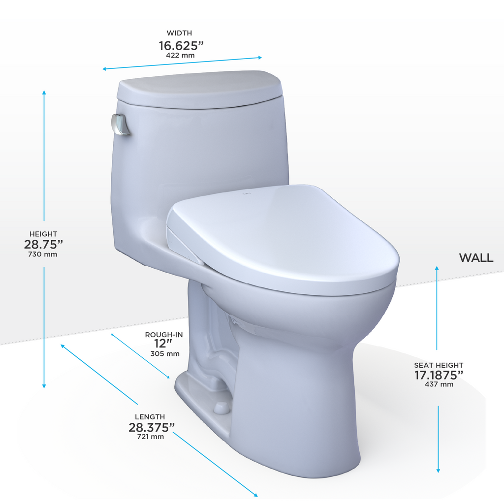TOTO MW6044726CEFGA#01 Washlet+ Ultramax Ii One-Piece Elongated 1.28 Gpf Toilet With Auto Flush Washlet+ S7 Contemporary Bidet Seat - Cotton White