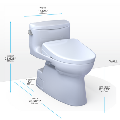 TOTO MW6444736CEFG#01 Washlet+ Carolina Ii One-Piece Elongated 1.28 Gpf Toilet And Washlet+ S7 Contemporary Bidet Seat - Cotton White