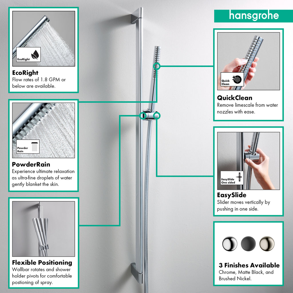 HANSGROHE 24372001 Pulsify S Wallbar Set 100 1-Jet 24", 2.5 GPM - Chrome