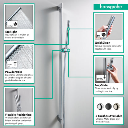 HANSGROHE 24372001 Pulsify S Wallbar Set 100 1-Jet 24", 2.5 GPM - Chrome