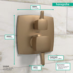HANSGROHE 15865141 Ecostat Classic Pressure Balance Trim Classic Square with Diverter - Brushed Bronze