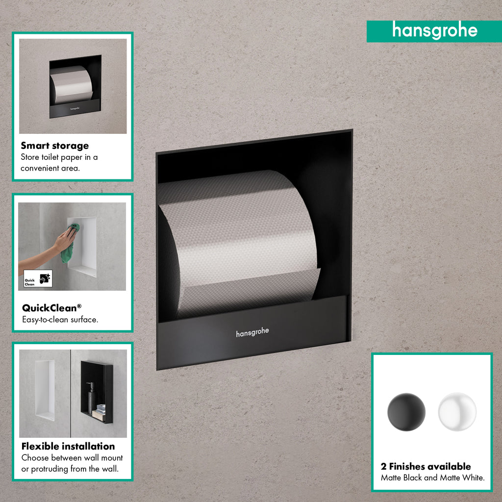 HANSGROHE 56065700 XtraStoris Original Recessed Toilet Paper Holder 6"x 6"x 5.5" - Matte White