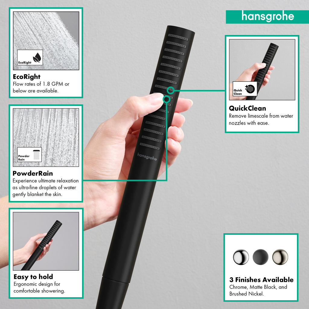 HANSGROHE 24126671 Pulsify S Baton Handshower 100 1-Jet, 1.75 GPM - Matte Black
