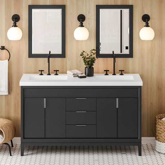 JEFFREY ALEXANDER VKITTHE60BKRER Theodora 60" Double Bathroom Vanity Set - Black