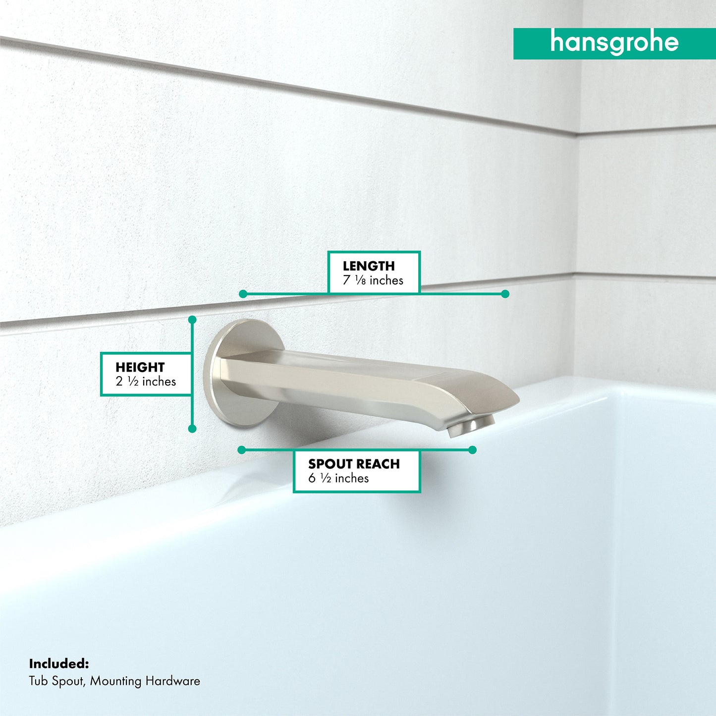HANSGROHE 31494821 Brushed Nickel Metris Modern Tub Spout