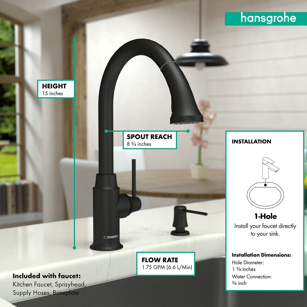 HANSGROHE 04215670 Talis C HighArc Kitchen Faucet, 2-Spray Pull-Down, 1.75 GPM - Matte Black