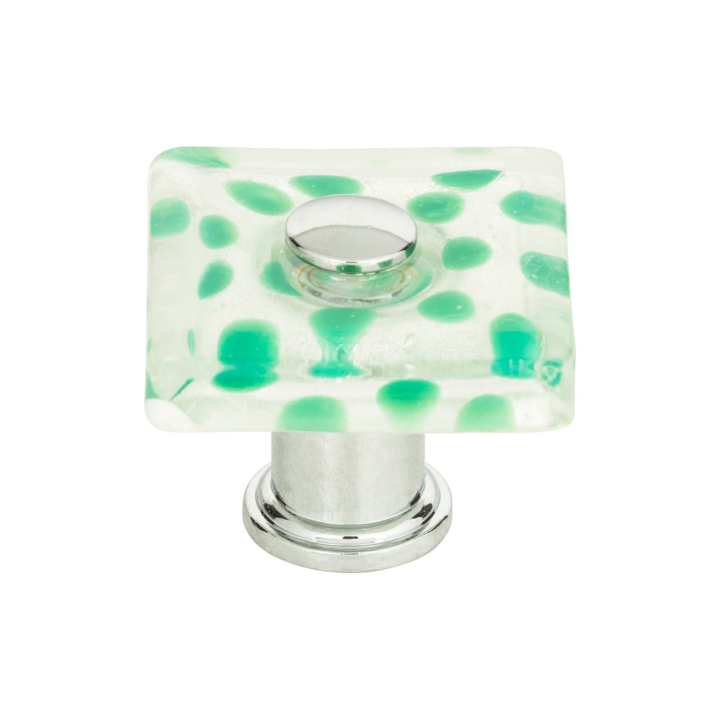 ATLAS 3228-CH Emerald Polka Dot Glass 1 1/2" Diameter Square Knob , Polished Chrome