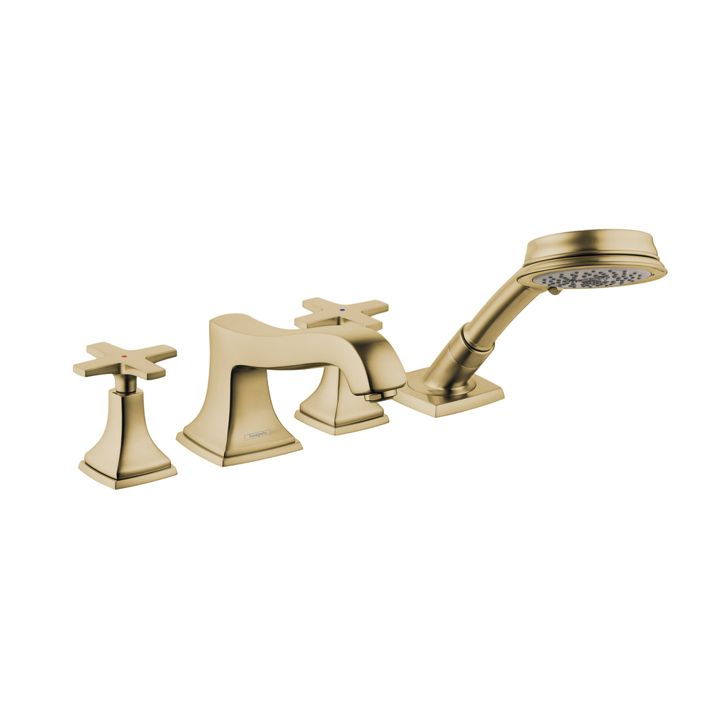 HANSGROHE 31449141 Metropol Classic 4-Hole Roman Tub Set Trim with Cross Handles and 1.8 GPM Handshower - Brushed Bronze