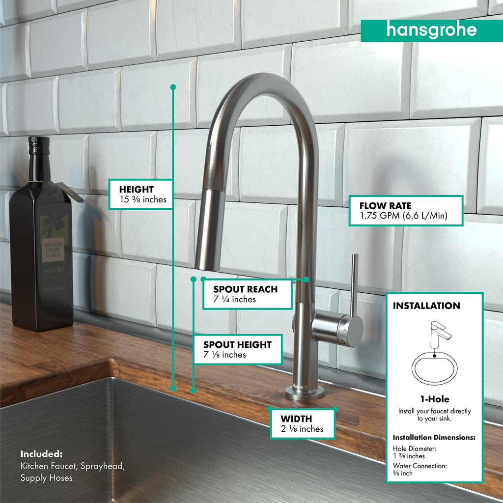 HANSGROHE 72846801 Talis N HighArc Kitchen Faucet, A-Style 2-Spray Pull-Down, 1.75 GPM - Stainless Steel Optic