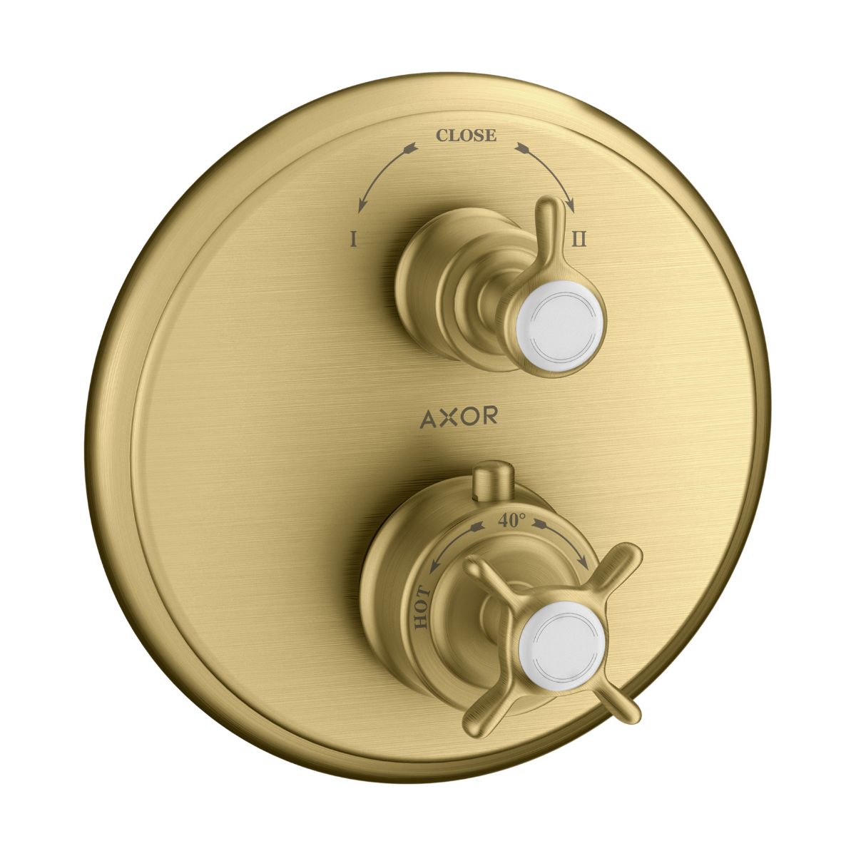 AXOR 16820251 Montreux Thermostatic Trim with Volume Control and Diverter- Cross-Handle - Brushed Gold Optic
