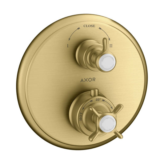 AXOR 16820251 Montreux Thermostatic Trim with Volume Control and Diverter- Cross-Handle - Brushed Gold Optic