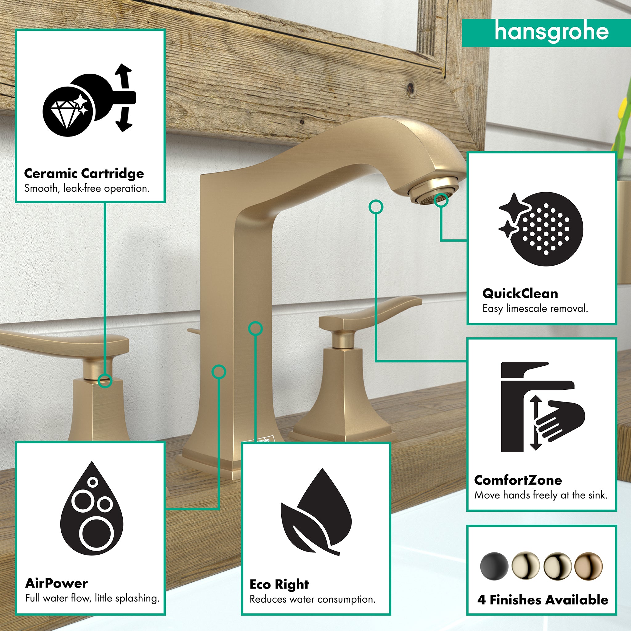 HANSGROHE 31331141 Metropol Classic Widespread Faucet 160 with Lever Handles and Pop-Up Drain, 1.2 GPM - Brushed Bronze
