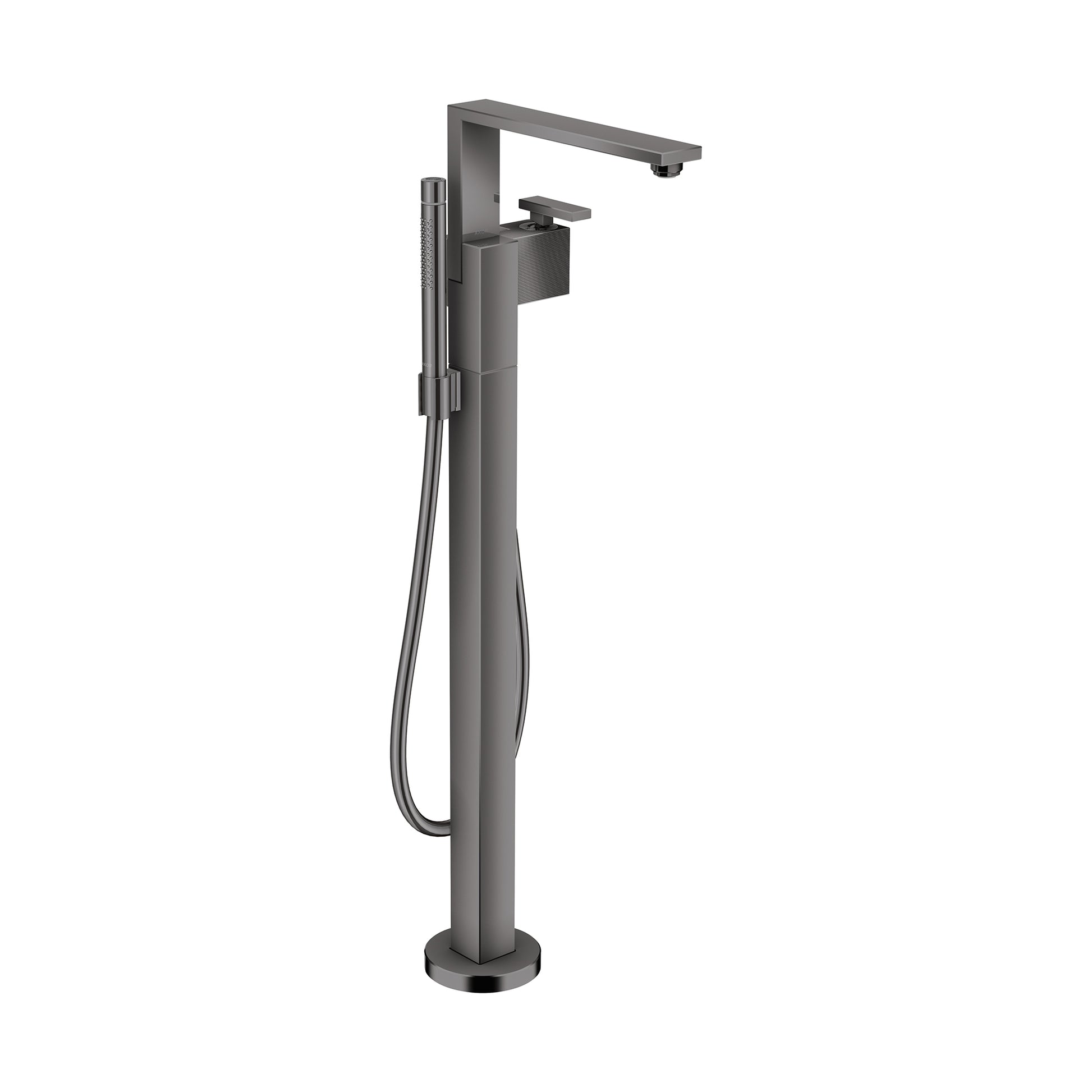 AXOR Edge Freestanding Tub Filler Trim with 1.75 GPM Handshower - Diamond Cut in Polished Black Chrome