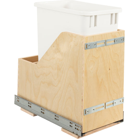 HARDWARE RESOURCES CDM-WBMS35VWH Single 35 Quart Wood Bottom-Mount Soft-close Vanity Trashcan Rollout for Door Mounting, Includes One White Can - White