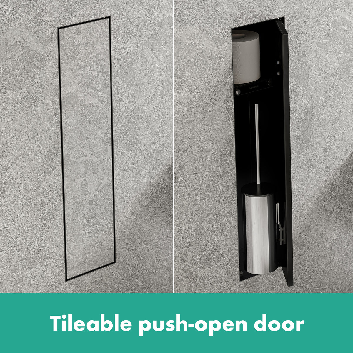 HANSGROHE 56060670 XtraStoris Rock Recessed Toilet Brush Holder with Shelf & Tileable Door - Matte Black
