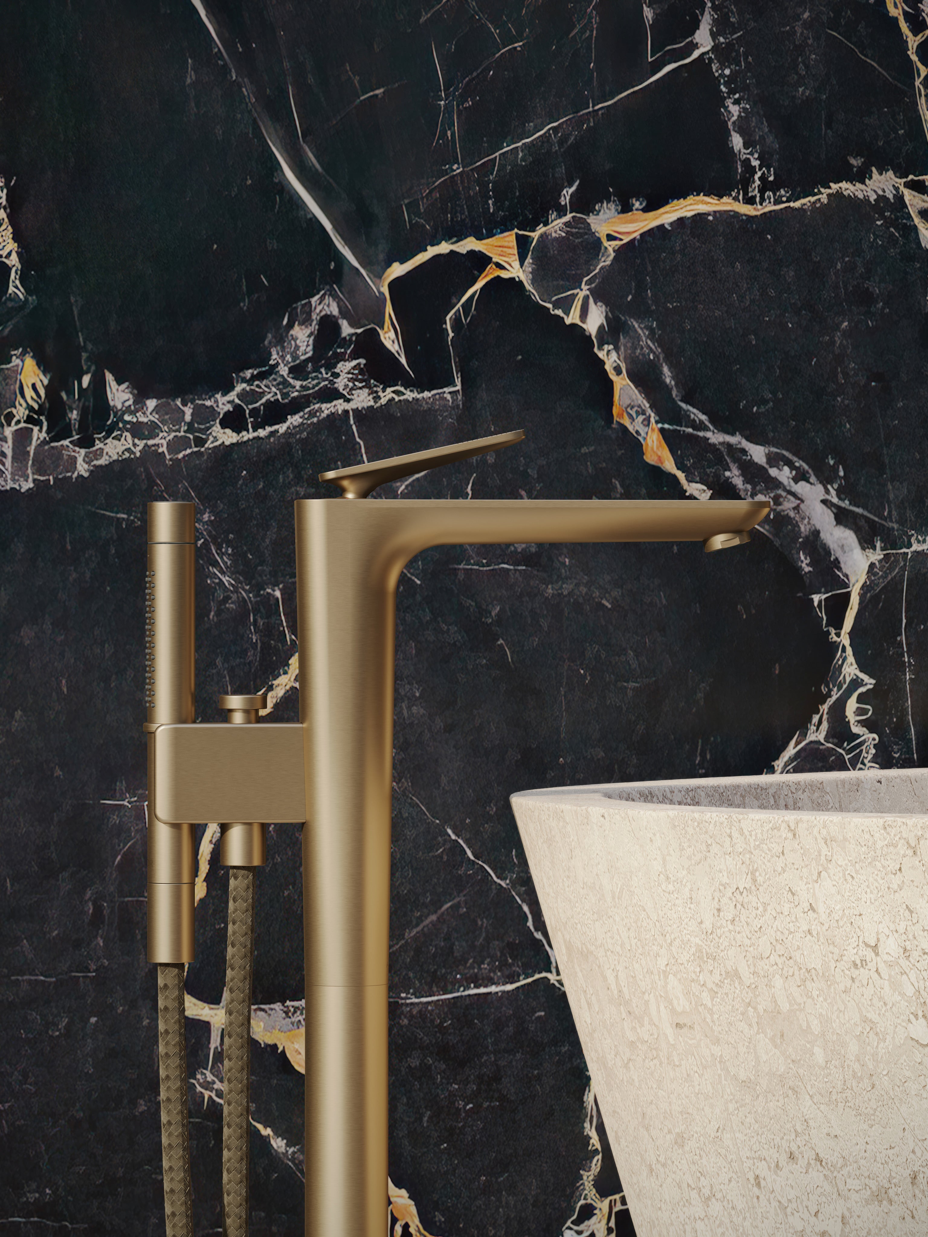 AXOR 49441251 Citterio C Freestanding Tub Filler Trim with 1.75gpm Handshower- Cubic Cut - Brushed Gold Optic