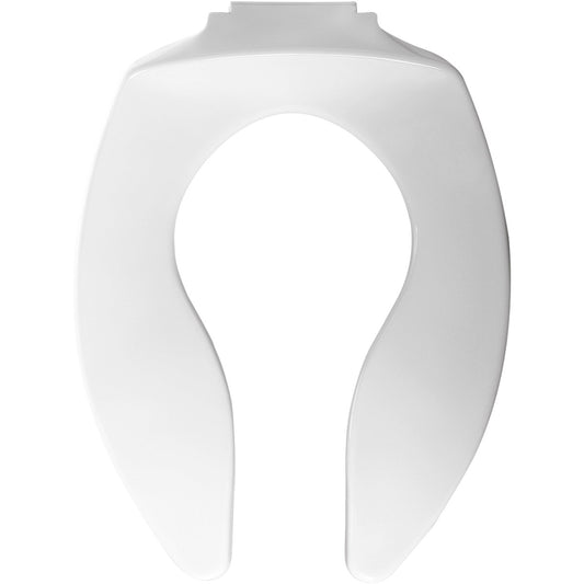 Church Elongated Open Front Less Cover Commercial Plastic Posturemold Toilet Seat in White with STA-TITE Commercial Fastening System Self-Sustaining Check Hinge