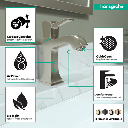 HANSGROHE 31300821 Metropol Classic Single-Hole Faucet 110 with Pop-Up Drain, 1.2 GPM - Brushed Nickel