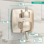 HANSGROHE 15865831 Ecostat Classic Pressure Balance Trim Classic Square with Diverter - Polished Nickel