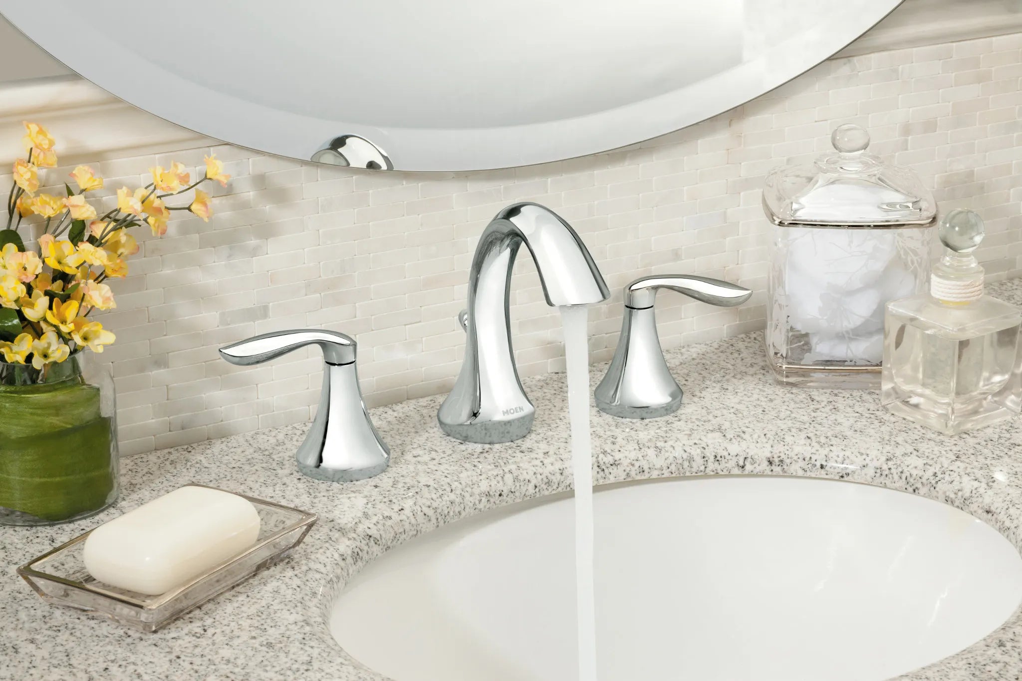 MOEN T6420 Eva Two-Handle High Arc Bathroom Faucet - Chrome