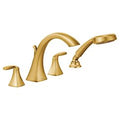 MOEN T694BG Voss Two-Handle High Arc Roman Tub Faucet Including Handheld Shower - Brushed Gold
