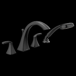 MOEN T694BL Voss  Two-Handle Roman Tub Faucet Includes Hand Shower In Matte Black