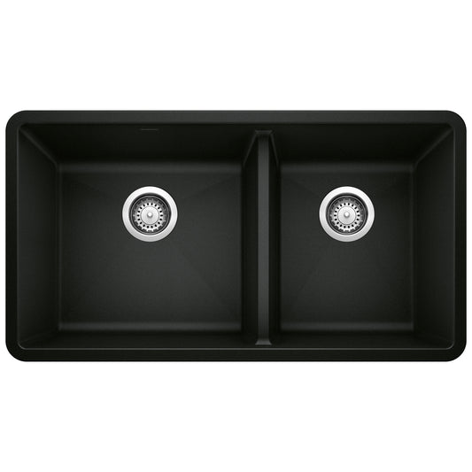 BLANCO 442926 Precis Precis SILGRANIT 33" 60/40 Double Bowl Undermount Kitchen Sink - Coal Black in Coal Black