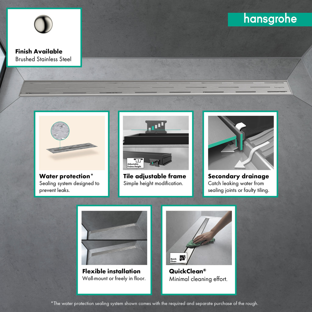 HANSGROHE 56126801 RainDrain Match Classic Trim Classic 47 1/4" with Height Adjustable Frame - Brushed Stainless Steel