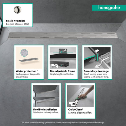 HANSGROHE 56120801 RainDrain Match Classic Trim Classic 31 1/2" with Height Adjustable Frame - Brushed Stainless Steel